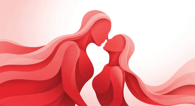 Red silhouette couple, romantic vector illustration, love and relationship concept, abstract people