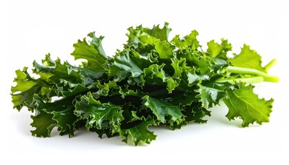 Obraz premium Fresh Green Kale Leaves Arranged on Clean White Background