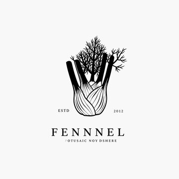 Fennel Bulb With Feathery Leaves And Stems Vintage Style Logo Illustration Estd 2012