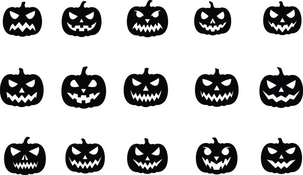 halloween pumpkin faces pattern black and white