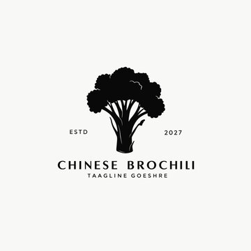 Chinese Broccolini Broccoli Vegetable Silhouette Logo Icon Vector Illustration Estd 2027