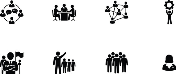 Fototapeta premium Business teamwork concept icons black silhouette office vector collection