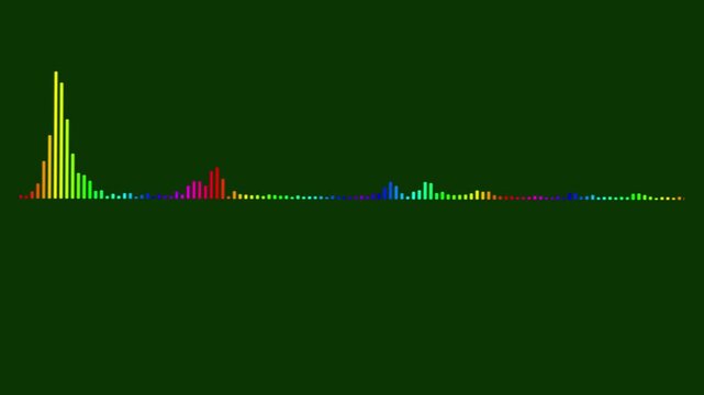 Looping audio waveform animation with smooth frequency bars, colorful sound lines on green background for podcast and audio interface visuals