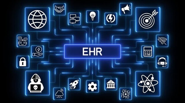EHR, EMR , Electronic health record. Medical and technology concept for digital healthcare systems,.4k Animation.