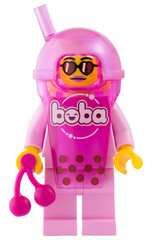 Naklejka premium Dortmund - Deutschland 6. Mai 2026 - Lego Minifigure im rosa Kostüm für Bubble Tee