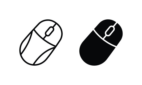 Computer Mouse Icons, Digital Input Device Vector Graphics, Black and White Cursor Control Symbols for Technology and Web Design