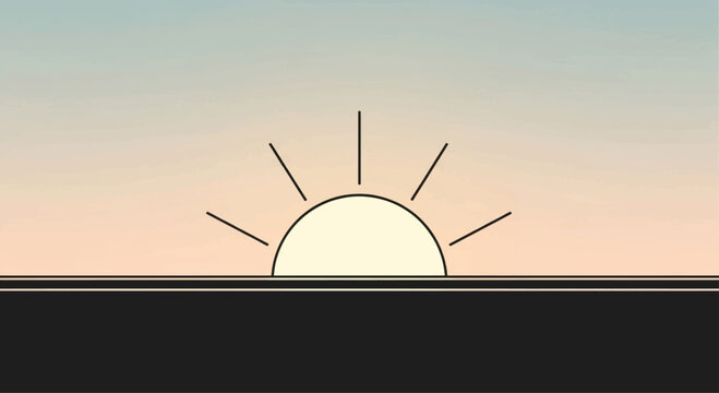 Sunrise, minimalist sun icon, simple illustration, pastel colors