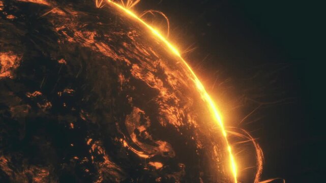 Glowing solar sphere suggesting renewable energy harvesting and fusion innovation, futuristic tone with bright corona arrays and particle flow implying power