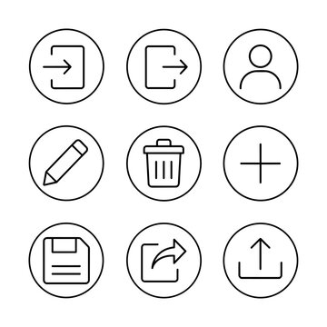 Circular User Action Outline Icons Pack for Apps and Dashboard Interfaces