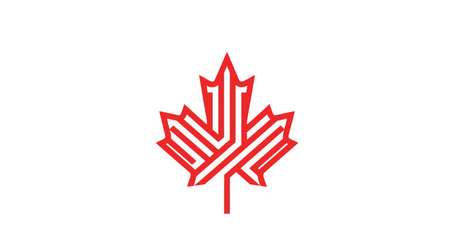 Stylized red maple leaf logo with geometric lines representing Canada.