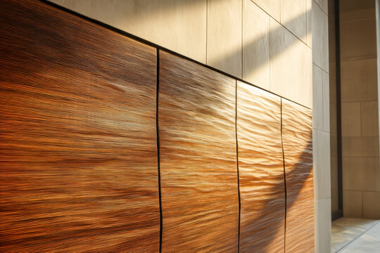 Sunlit Wood Wall Panels With Warm Natural Grain
