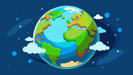 Obraz premium Cartoon earth with clouds floating in deep space among stars planet earth outer space universe illustration continents atmosphere astronomy celestial exploration discovery background
