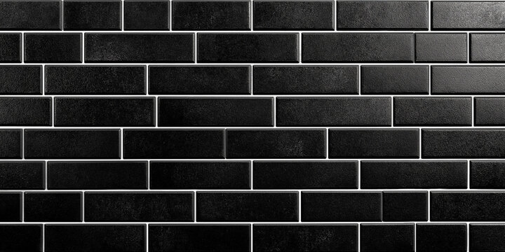 Black brick subway tiles ceramic wall texture background banner panorama