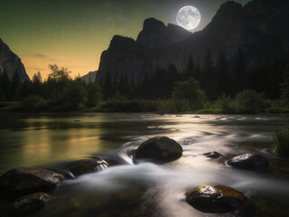 Naklejka premium Majestic Granite Peaks and Rushing River Surge