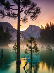Fototapeta premium Majestic Granite Peaks and Rushing River Surge
