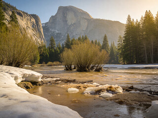 Fototapeta premium Majestic Granite Peaks and Rushing River Surge