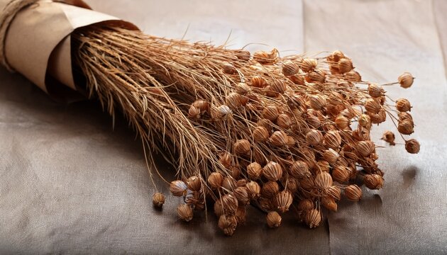 dried flax linum bunches in brown paper