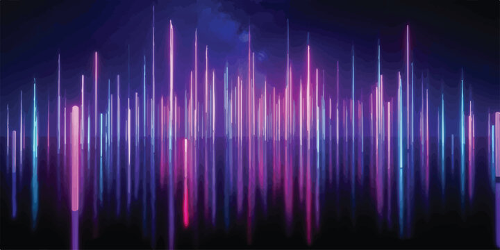Abstract vertical neon light streaks against a dark starry background