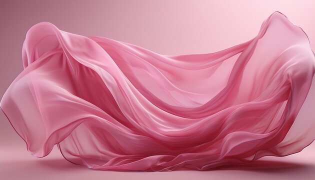 pink sheer fabric flowing in the wind isolated on pink background transparent cloth 3d render