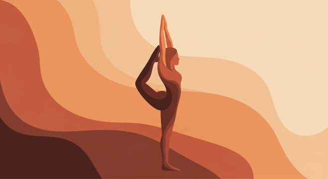 yoga, woman illustration, standing pose, orange background, fitness vector