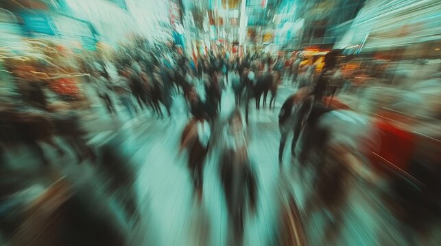 Abstract representation of urban movement blurring pedestrian flow and commercial energy