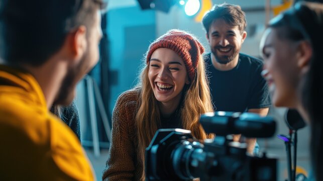 Behind the scenes laughter a film crew sharing a lighthearted moment during shooting sessions