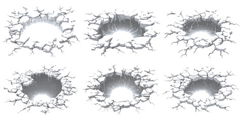 Earthquake ground cracks holes and craters with dead dry trees isometric post-apocalyptic scenery vector illustration. © Design House