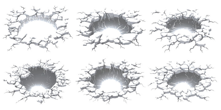Earthquake ground cracks holes and craters with dead dry trees isometric post-apocalyptic scenery vector illustration.