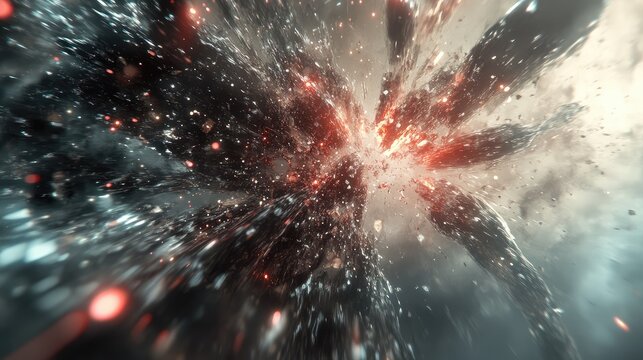Cosmic nebulous convergence of particles and light creating a dynamic visual effect