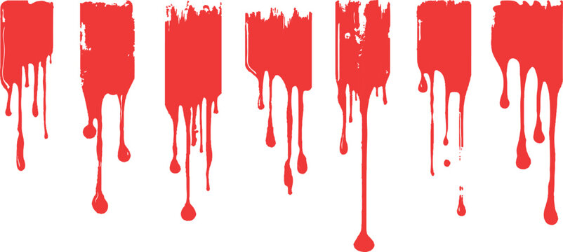 Set of red dripping paint liquid or realistic blood drops splatter shapes isolated background vector illustration design.