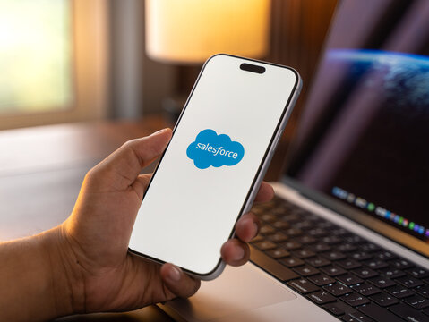 Salesforce AI logo is displayed on the screen of a smartphone, in Bangalore, India, on May 11, 2026
