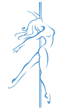 Elegant pole dancer line art illustration
