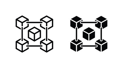 Obraz premium Blockchain Network Icons, Decentralized Data Blocks, Digital Ledger Technology, Cryptocurrency System, Secure Information Grid