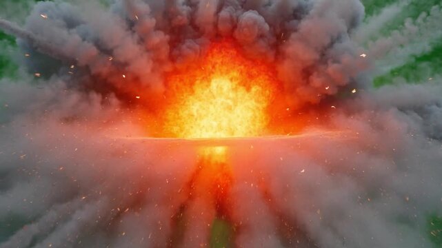 Explosive fireball with radial smoke trails and sparks