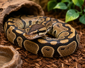 Fototapeta premium A pet ball python in a cage
