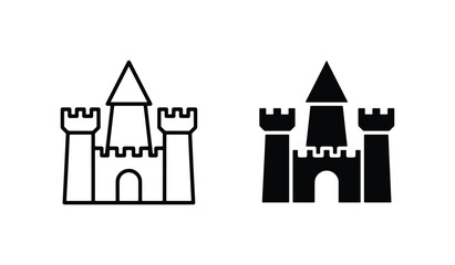 Castle Icons, Medieval Fortress Symbols, Fantasy Architecture Vector Graphics, Royal Palace Outline and Silhouette Set © AlAmin