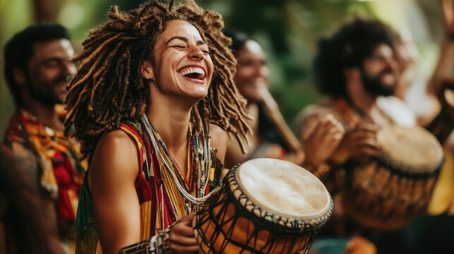 Joyful celebration of cultural music and rhythm in a lively and spirited drumming circle