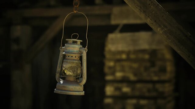 Flickering lantern in outlaw hideout, wild west clandestine scene with jittery light across low ceiling, spilled map and dusty crates, concealed pistol