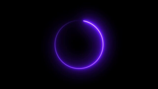Abstract neon circle animation rotating and glowing against a dark background with futuristic digital.Bright pink neon glowing circle ring abstract background design element.Neon ellipse circle border