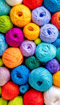 Bunte Wollkn&auml;uel als kreativer Handarbeits- und Bastelhintergrund