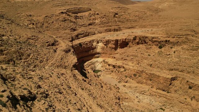 Aerial View of Nahal Kina Desert Canyon and Natural Pool Israel