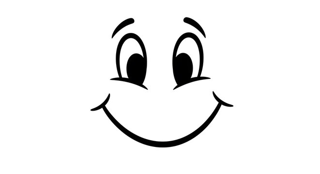 Black and white line smiley face with closed eyes and wide smile