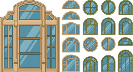 Obraz premium Elegant Window Design Set with Various Shapes and Frames for Architectural and Interior Design Projects
