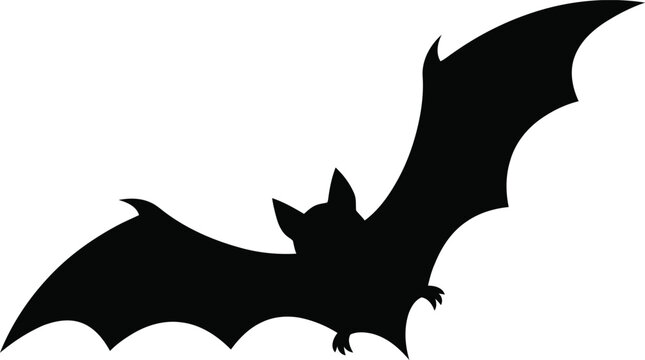 Flying Bat Silhouette Vector: Spooky Nocturnal Mammal with Spread Wings Isolated on White