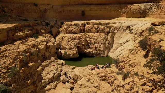Aerial View of Nahal Kina Desert Canyon and Natural Pool Israel