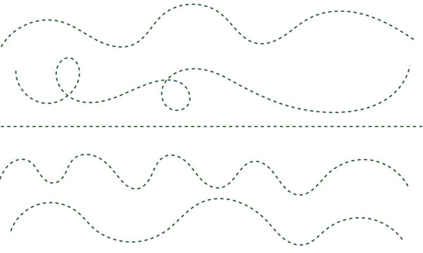 Dashed lines in wavy and swirly patterns on white