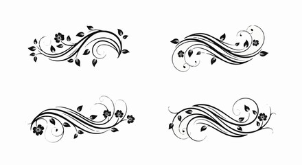 Fototapeta premium Ornate black floral swirls with leaves and flowers on a white background