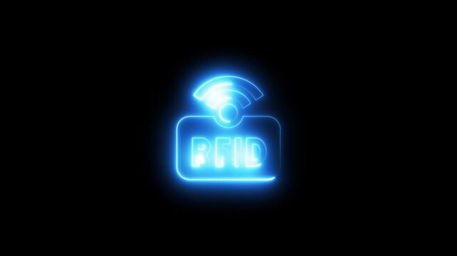 Neon rfid wireless technology glowing on black background