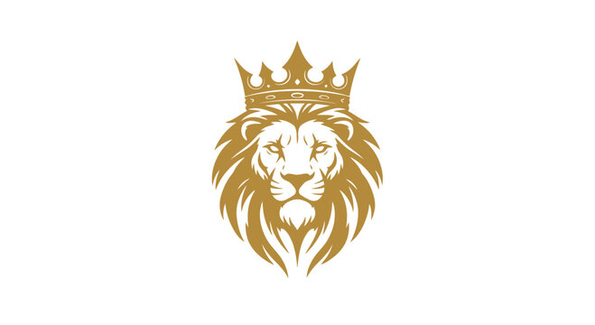 Golden lion head with crown logo.