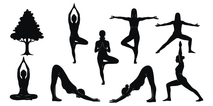 Yoga silhouettes a collection of diverse poses for wellness and mindfulness